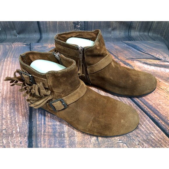 Minnetonka Rancho Brown Suede Fringe Ankle Buckle Boots Booties Womens 9 (v5L - Picture 3 of 11